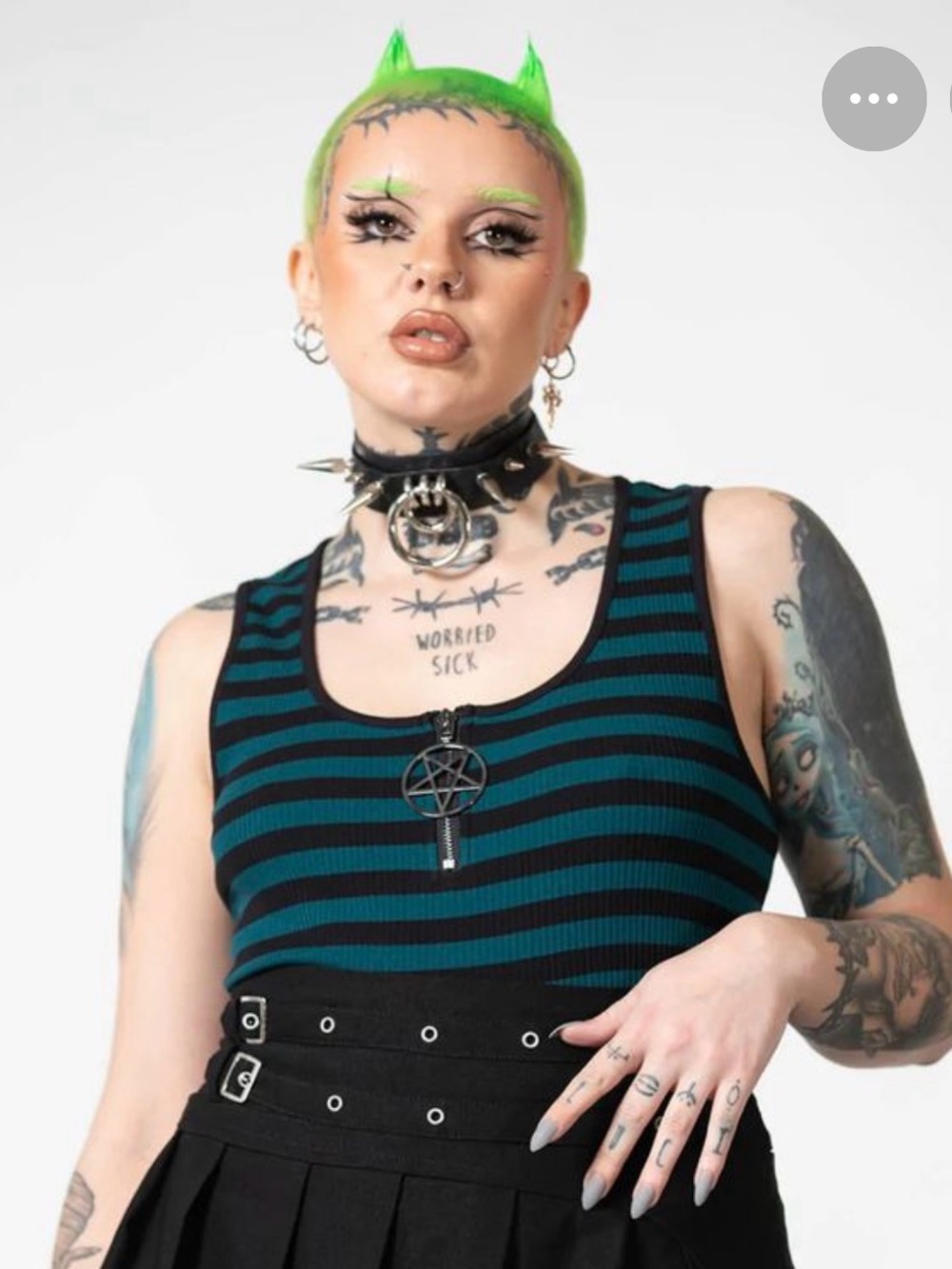 Killstar Teal & Black Striped Ribbed Tank - Women